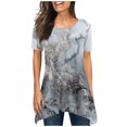 thumbnail image 1 of Hauts d'Été pour Femmes 2023 Coupe Ample Col Rond Manches Courtes T-Shirts T-Shirts Graphiques Étoiles et Rayures Blouses Décontractées et Confortables, 1 of 5