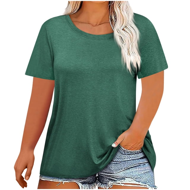 Cameland Hauts Grande Taille pour Femmes Hauts Amples Couleur Unie Col Rond Blouse à Enfiler Mode Durable Manches Courtes