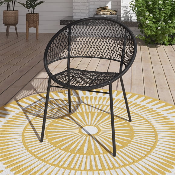 HOMETRENDS Wicker Outdoor Stacking Chair, Black