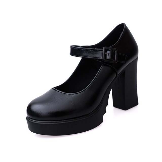 Women Casual High Heel Thick Heels Platform Pumps Ankle Work Buckle Strap Shoes