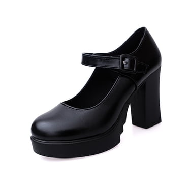 XZNGL Shoes for Womens Shoes Work Shoes Women Casual High Heel Thick Heels Platform Pumps Ankle Work Buckle Strap Shoes