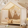 thumbnail image 1 of Euroco Lit Montessori au Sol avec Baldaquin, Lit Simple en Forme de Maisonnette pour Tout-Petit avec Hautes Rampes, Naturel, 1 of 12