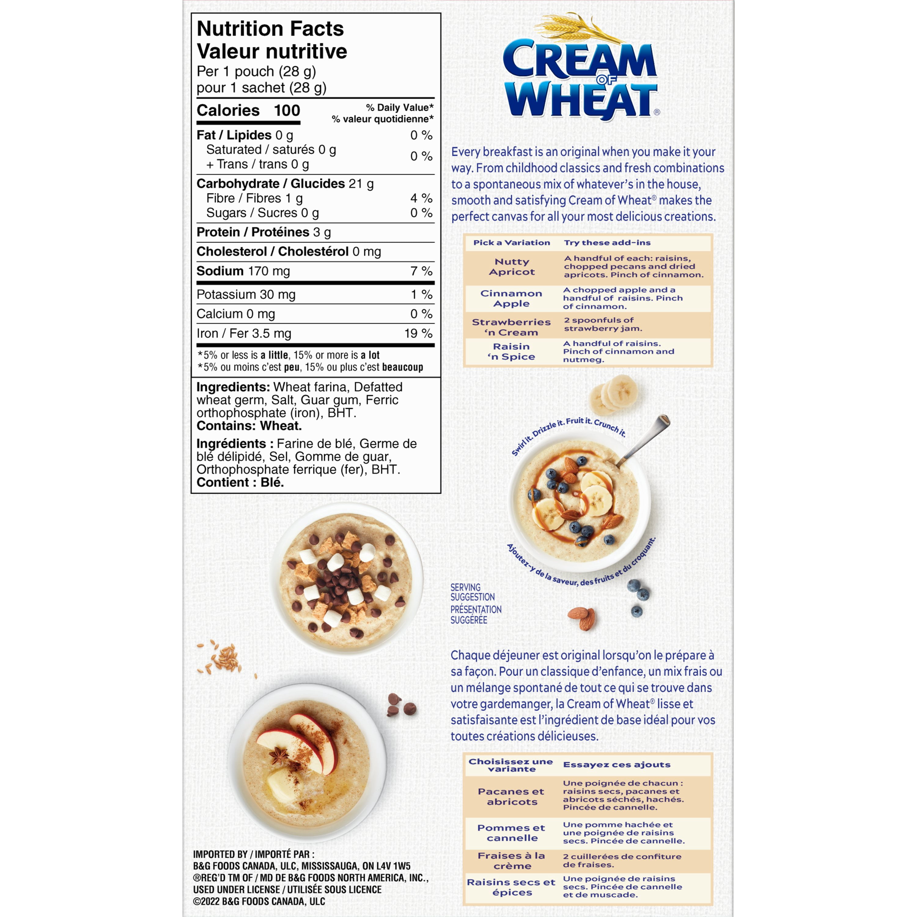 Céréales Chaudes Originales Instantannées De Cream Of Wheat.