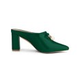 thumbnail image 3 of BLISSFUL STEP Women's Pearl Bow Block Heel Slides Mules Dark Green 8, 3 of 7