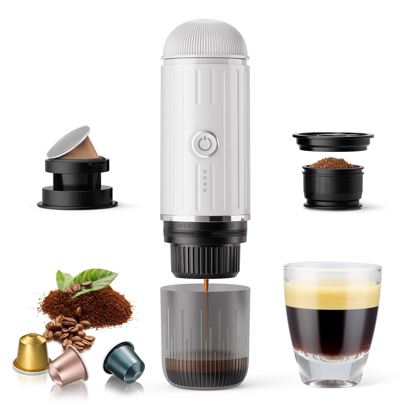 Portable Electric Espresso Coffee Maker for Ground Coffee & NS Capsule Espresso Machine Fast Self-Heating Technology‌ with USB-C Perfect for RV,
