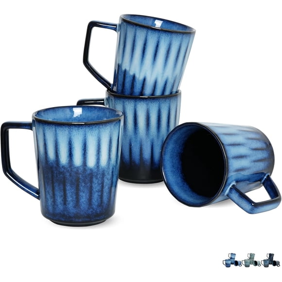 Ensemble de 4 Tasses à Café en Céramique, 15 Oz, Tasses à Café avec Grande Poignée, Va au Micro-Ondes, Réactives (Bleu Royal, 15 Oz)