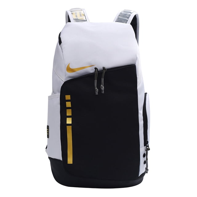 High quality backpack air cushion shoulder slash travel backpack for women high school college students schoolbag for men. This durable and versatile backpack features a white and black design with gold accents, roomy compartments, padded adjustable shoulder straps, and a breathable mesh back panel for ergonomic support. Includes side mesh pockets for water bottles or umbrellas, top handles, luggage straps, and reflective details for visibility. Made of water-resistant material with reinforced stitching and scratch-resistant zippers, ideal for school, work, travel, or outdoor adventures.