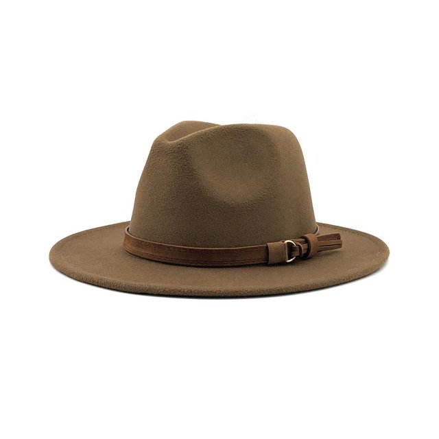 QualitChoice Woman Fedoras Hat Cap Female Comfortable Breathable Solid Color Winter Caps Khaki 58-61cm