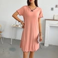 thumbnail image 5 of Timegard Pyjama pour Femme avec Soutien-Gorge Intégré Manches Courtes Col en V à Volants Tenue d'Intérieur Confortable Chemise de Nuit Décontractée, 5 of 5
