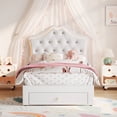thumbnail image 1 of EDTara Twin Size Princess Bed Frame with Storage Drawers & LED Lights, Velvet Upholstered Platform Bed with Crystal Buttons, No Box Spring Needed, Noise-Free Kids Bed, 1 of 9