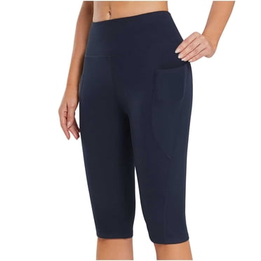 Leggings for Women Capri Length Women's Knee Length Leggings High Waisted Yoga Workout Exercise Capris for Casual Summer with Pockets