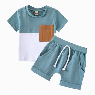 gdxvjhbj Boy Outfit Toddler Baby Boy Clothes Letter Print Tops T-Shirt Pattern Shorts 2Pcs Outfit Set for Little Boy 2T 3T (Light Blue,2-3 Years)