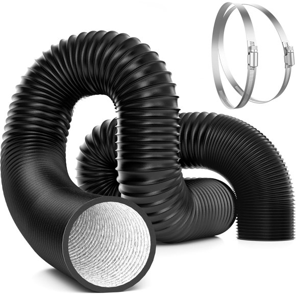 czcpp-4 Pouces 8 Pieds Noir Flexible en Aluminium Non Isolé pour Ventilation HVAC avec Deux Pinces en Acier Inoxydable de 4 Pouces