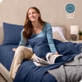 thumbnail image 4 of Bare Home Cozy Fleece Sheet Set - Extra Plush Polar Fleece - Deep Pocket - Split Head Flex King, Dark Blue, 4 of 9