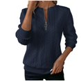thumbnail image 1 of Timegard Hauts à Manches Longues pour Femmes, Blouse Ajustée à Col en V avec Fermeture Éclair, Couleur Unie, Chic Décontracté, Automne, 1 of 7