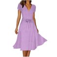 thumbnail image 1 of Penkiiy Robe Midi pour Femmes 2024 Été Décontractée à Fleurs à Manches Courtes Smockée Robes Midi Boho à Col en V Robes de Plage Soleil L Violet, 1 of 8