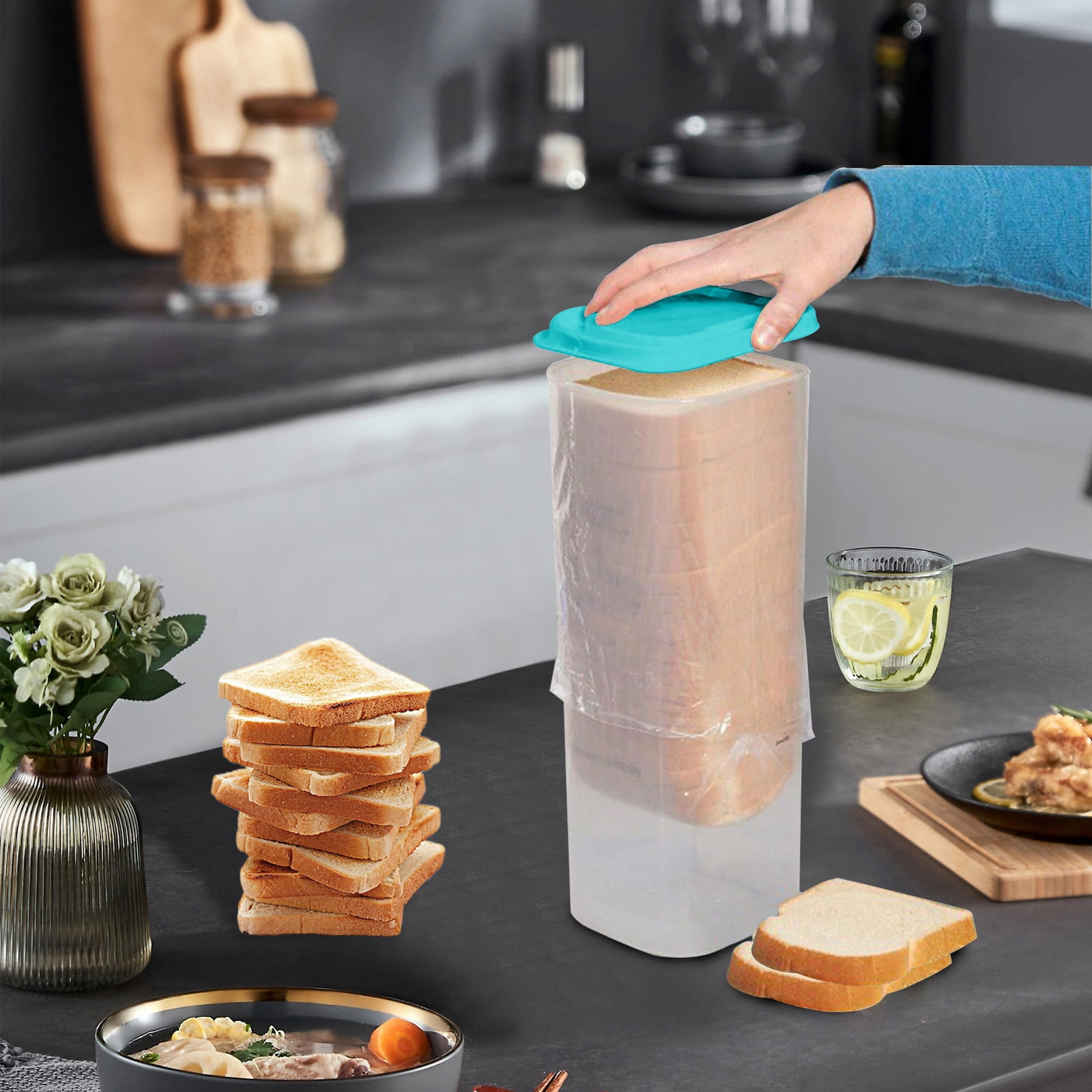Dvkptbk Conteneurs de Stockage de Pain Hermétiques en Plastique Réutilisables Distributeur de Pain Transparent Organisateur de Pain Frais Rangement & Organisation