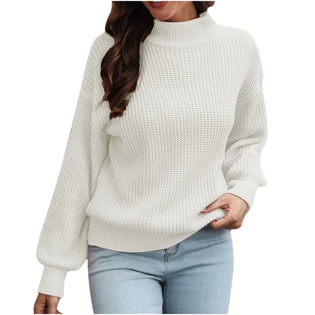 Chandail à Col Roulé pour Femmes à Manches Longues Chandail à Demi-Col Roulé pour Femmes Chandail Tricoté Ample pour Femmes Automne Hiver à Manches Longues