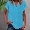 thumbnail image 2 of WEIYLL Womens T Shirts Summer Loose Fit V Neck Curved Hem Flowy Solid Sky Blue Tees Sizes M, 2 of 5