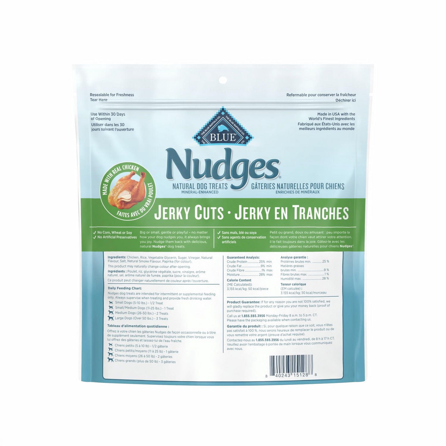 Blue Buffalo Nudges Jerky en Tranches Gateries Naturelles Pour Chiens, Poulet, 453g