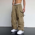 thumbnail image 4 of AherBiu Cargo Pants For Men Baggy Drawstring Elastic Waisted Oversized Joggers With Multi Pockets Lightweight Casual Loose Trousers, 4 of 9