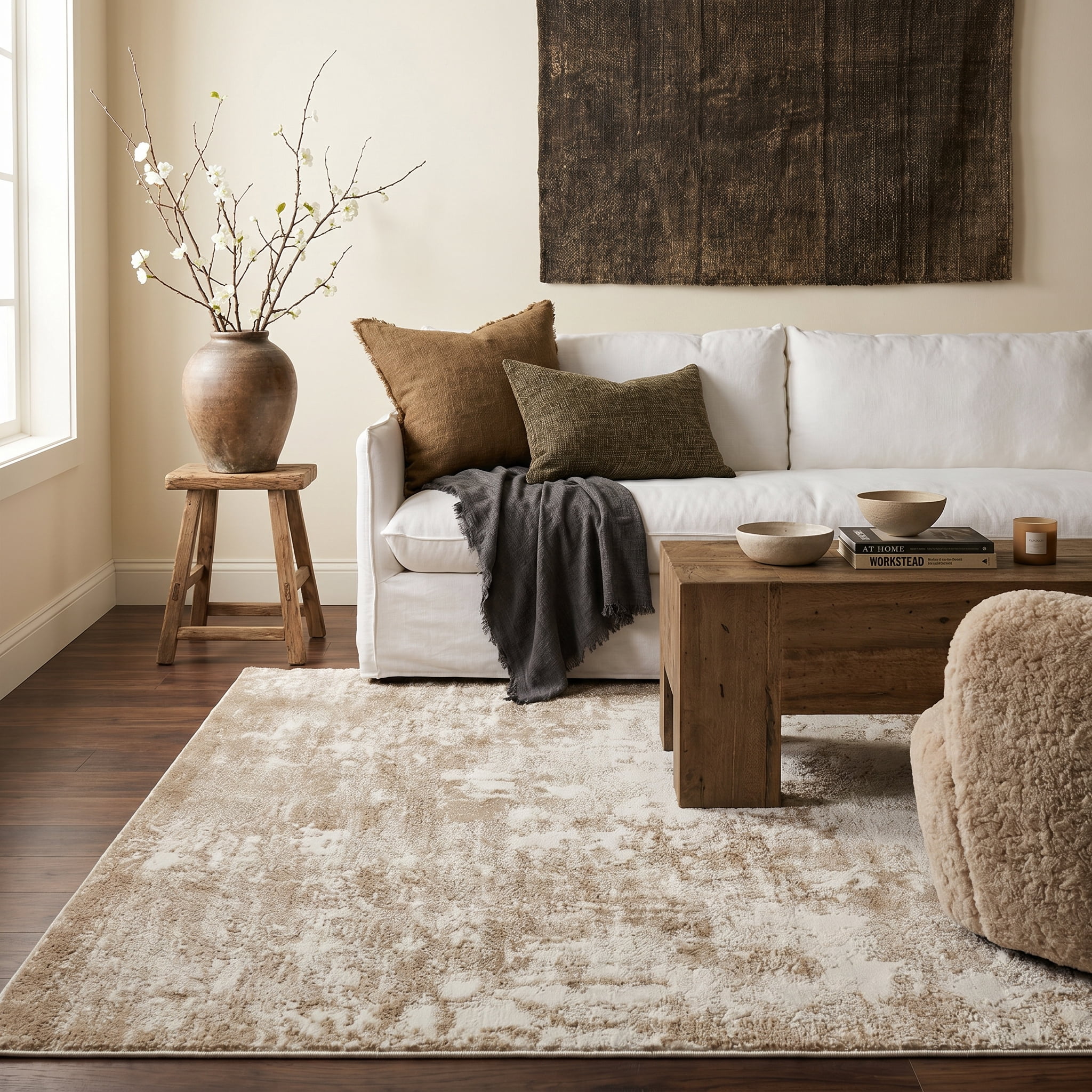 Rug Branch Nomad Abstract Indoor Area Rug, Beige Cream, Modern - Living Room, Bedroom, Dining Room, and Kitchen