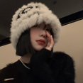 thumbnail image 3 of Women Bucket Hat Keep Warm Handmade Trendy Openwork Plush Bucket Hat, 3 of 5