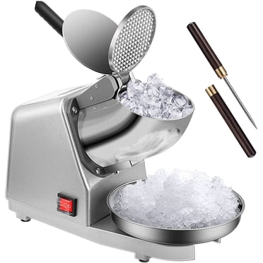 SPECSTAR Electric Dual Blades Ice Crusher Shaver Snow Cone Maker Machine Silver 173lbs/hr with Ice Pick for Home and Commercial Use