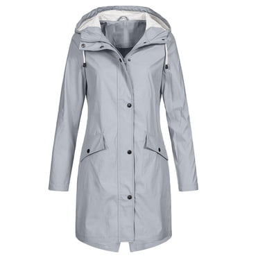 Fankiway Manteau de Pluie pour Femme Uni Extérieur à Capuche Imperméable Coupe-Vent Long