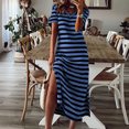thumbnail image 2 of 2025 Robe Maxi Midi d'Été à Rayures pour Femmes avec Fente Robe à Manches Courtes V Robes Décontractées pour Femmes Col Décontracté Ample Longue Robe Femme Plage Robes Fendues, 2 of 6