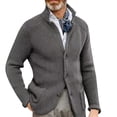 thumbnail image 2 of Blekii Men's Chunky Knit Cardigan Stand Collar Wool Blend Thick Textured 4XL, 2 of 3