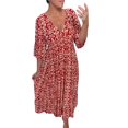 thumbnail image 1 of WTXUE Robes d'Été pour Femmes 2024, Jupe Longue Décontractée Ample et Polyvalente à Col en V pour le Printemps pour Femmes, Robe de Plage, Robe Fleurie pour Femmes, Robes Rouges pour Femmes, Rouge m, 1 of 4