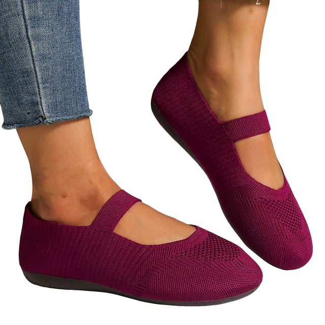 Ballerines à Enfiler à Talon Compensé en Tricot pour Femmes, Chaussures de Marche Confort, Printemps, Tricot, Talon Bas, Mocassins Décontractés