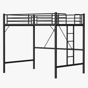Ktaxon Loft Bed Queen Size with Flat Rungs, No Box Spring Required,Heavy Duty Metal Slat Support,Black