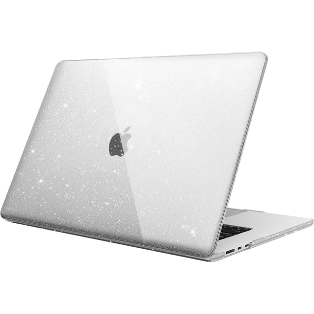 Tianle Case compatible with MacBook Air 15 Inch A3114 A2941 (2023 2024 Release), shown as a glittering clear protective snap-on hard shell cover. Designed for MacBook Air 15.3-inch M2 and M3 chip models with Liquid Retina Display and Touch ID. The case features precise cutouts for full access to ports, a vented design for heat dissipation, and is fully removable for convenience.