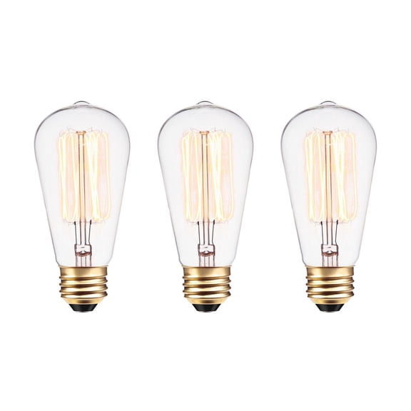 60W Vintage Edison S60 Squirrel Cage Incandescent Filament Light Bulb 3-Pack, E26 Base, 220 Lumens