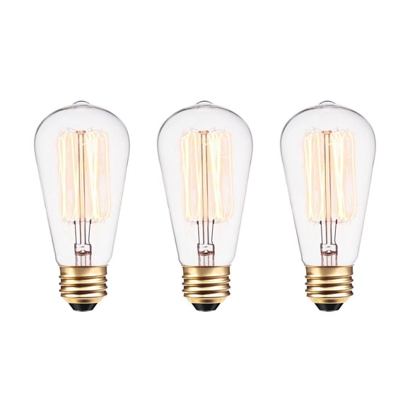 60W Vintage Edison S60 Squirrel Cage Incandescent Filament Light Bulb 3-Pack, E26 Base, 220 Lumens