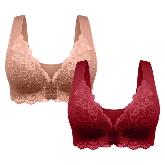 BVOFAR Plus Size Push Up Bras Front Closure No Underwire Bra Lace Full Coverage Bras Everyday Breathable Comfy Bra 2 Pcs