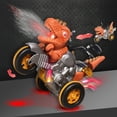 thumbnail image 4 of Brown Remote Control Dinosaur Motorcycle Toy With Spray Sound And Light Effects, Rechargeable Stunt Rc Vehicle, Electric Dinosaur Car Gift For Kids Boys (1.20 Lbs), 4 of 5