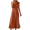 thumbnail image 2 of Ovzne Robes Grande Taille pour Femmes Rondes Robe d'Été Femmes Été Coton et Lin Couleur Unie Décontractée Col Rabattu Sans Manches Robe à Boutons Grande Taille Robe Maxi Liquidation, 2 of 6