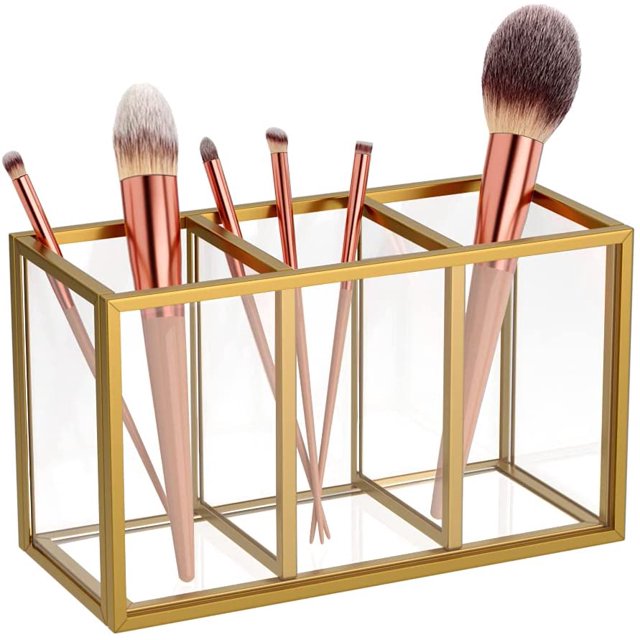 Gold Makeup Brush Holder-3 Slot