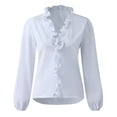 thumbnail image 4 of DPTALR Hauts Décontractés à Manches Longues Col en V pour Femmes Chemises Amples Grande Taille Vêtements pour Femmes, 4 of 7