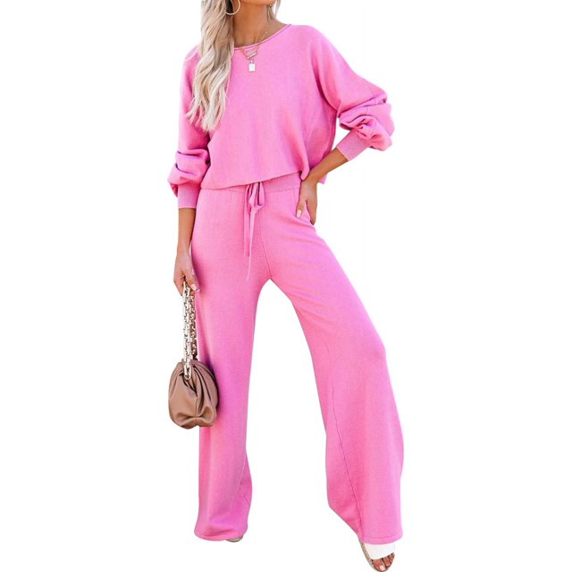 ORUYROP Ensemble de Pull 2 Pcs pour Femmes Haut Court à Manches Longues et Pantalon Large