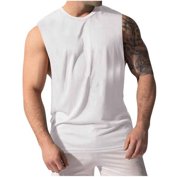 Tank Top for Men, Mens Side Split Waistband Sleeveless Fitness Round Neck Sport