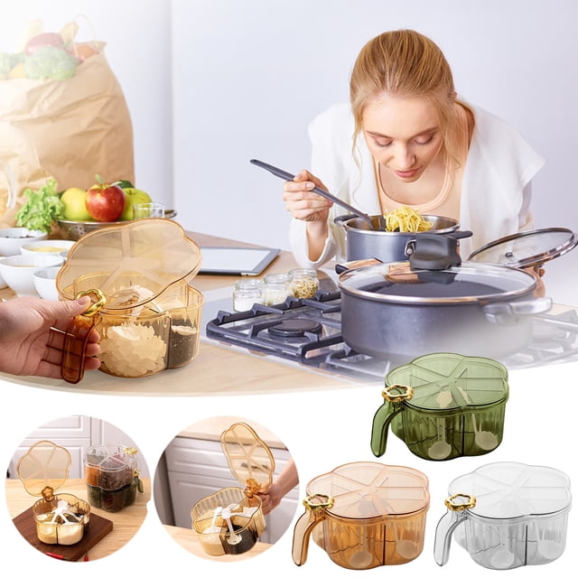 CQCYD 3Pcs Seasoning Box, Crystal Divided Seasoning Container, Kitchen Spice Storage Organizer With Lid And Spoons for Counter Cabinet