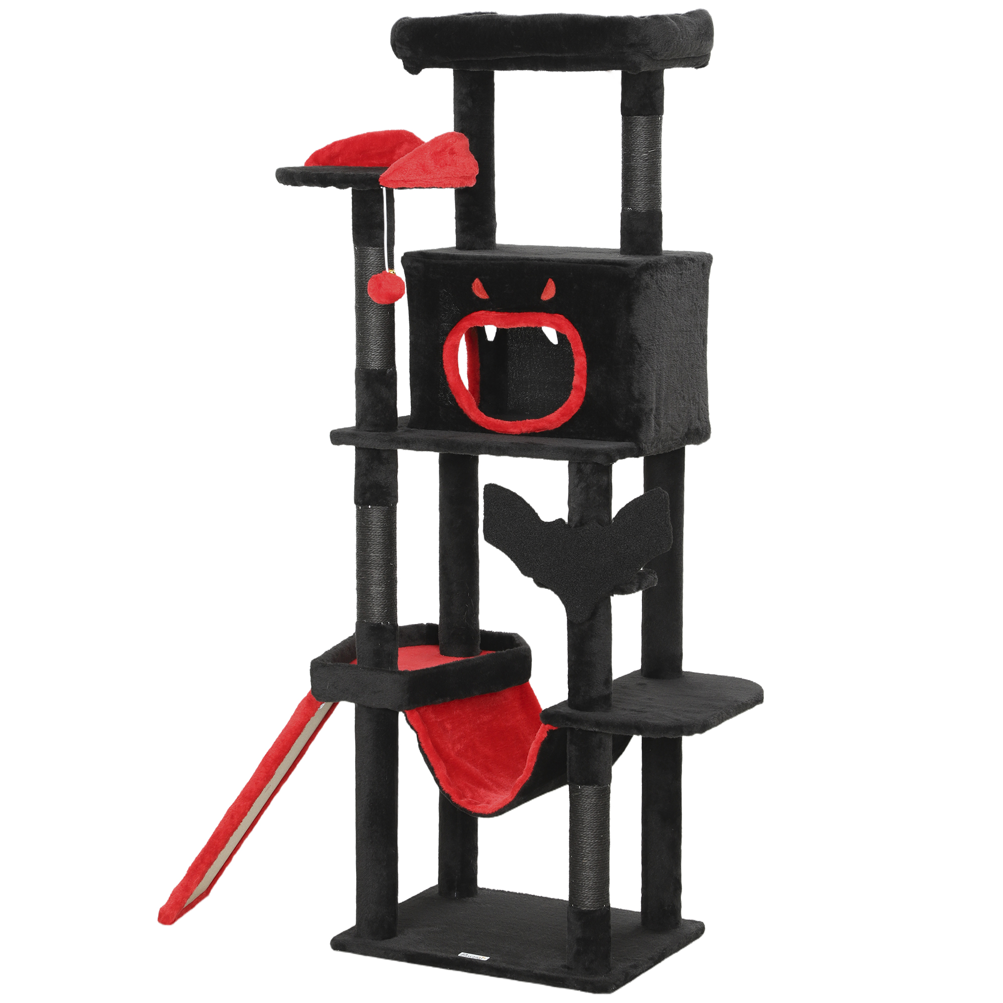 CoSoTower Gothic Cat Tree, 60" Tall Cat Tower with Coffin Bed, Sisal Scratching Posts & Ramp, Condo, Hammock, Perches, Black