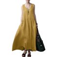 thumbnail image 1 of Bellella Robe Longue Débardeur pour Femme Sans Manches Été Plage Robe d'Été Couleur Unie Maxi Caftan Col en V Femme Jaune G, 1 of 2