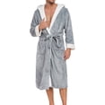 thumbnail image 1 of Penkiiy Mens Hooded Robe Plush Fleece, Soft Fluffy House Coat Lounge Robe Full Length Bathrobes with Pockets S Gray, 1 of 4