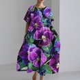 thumbnail image 4 of Robe à Manches Courtes pour Femmes Col Rond Imprimée Ample avec Poches Été Décontractée Longue Ourlet Grand Robe Polyester, 4 of 6