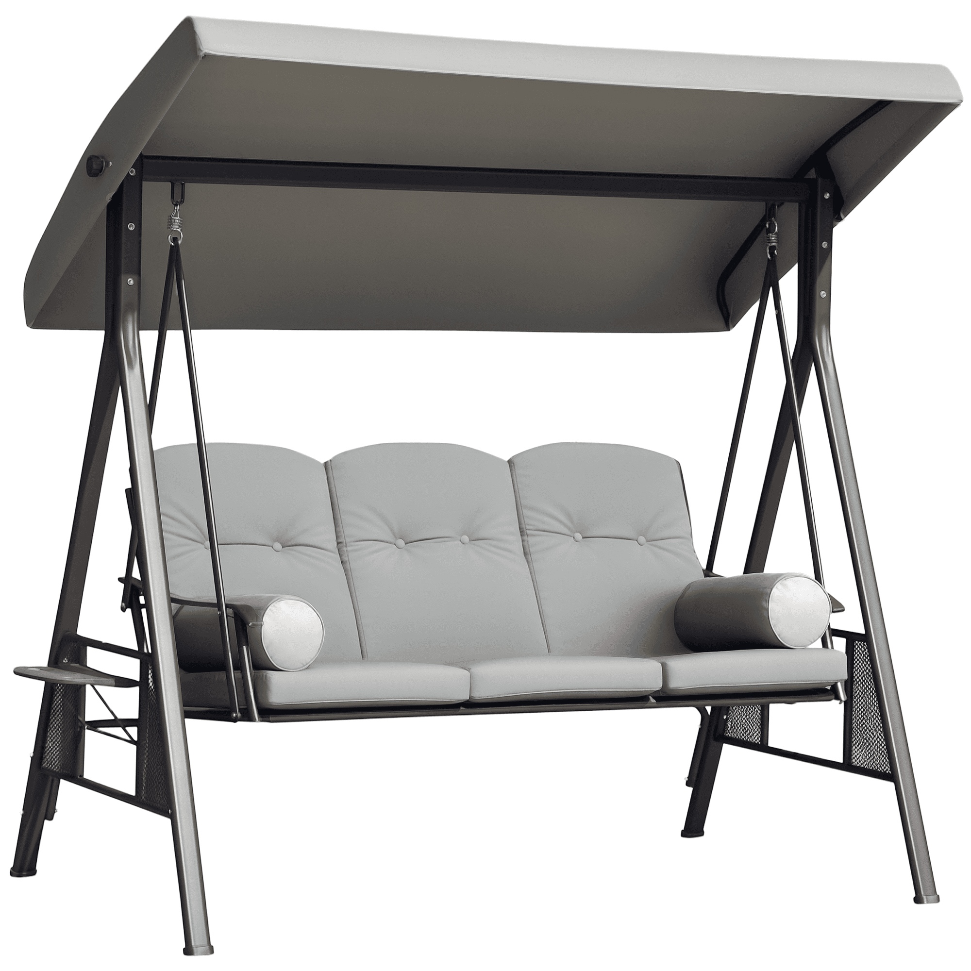 Outsunny Balançoire de Porche 3 Places, Chaise Balançoire avec Auvent Inclinable, Gris Pâle
